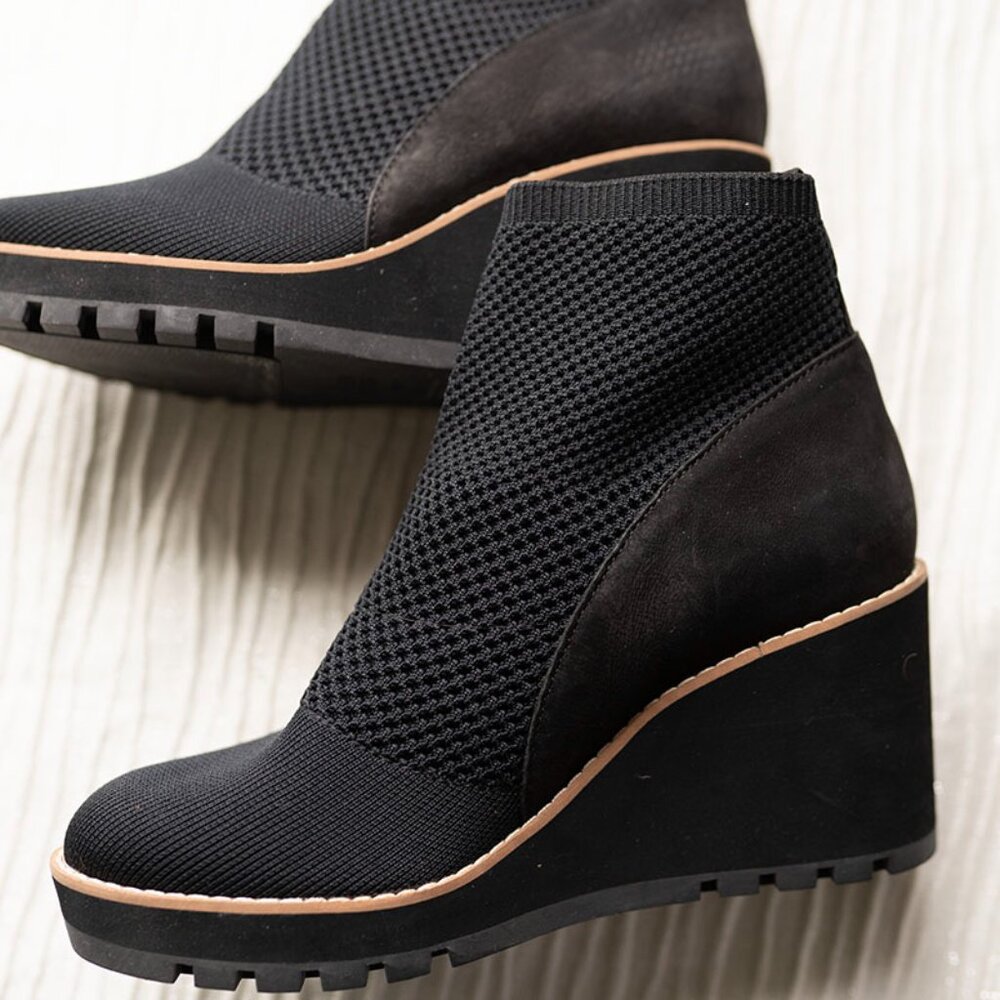 Eileen Fisher Quill Stretch Knit Booties Black Women's 7.5 New NWOB Shoes $255
